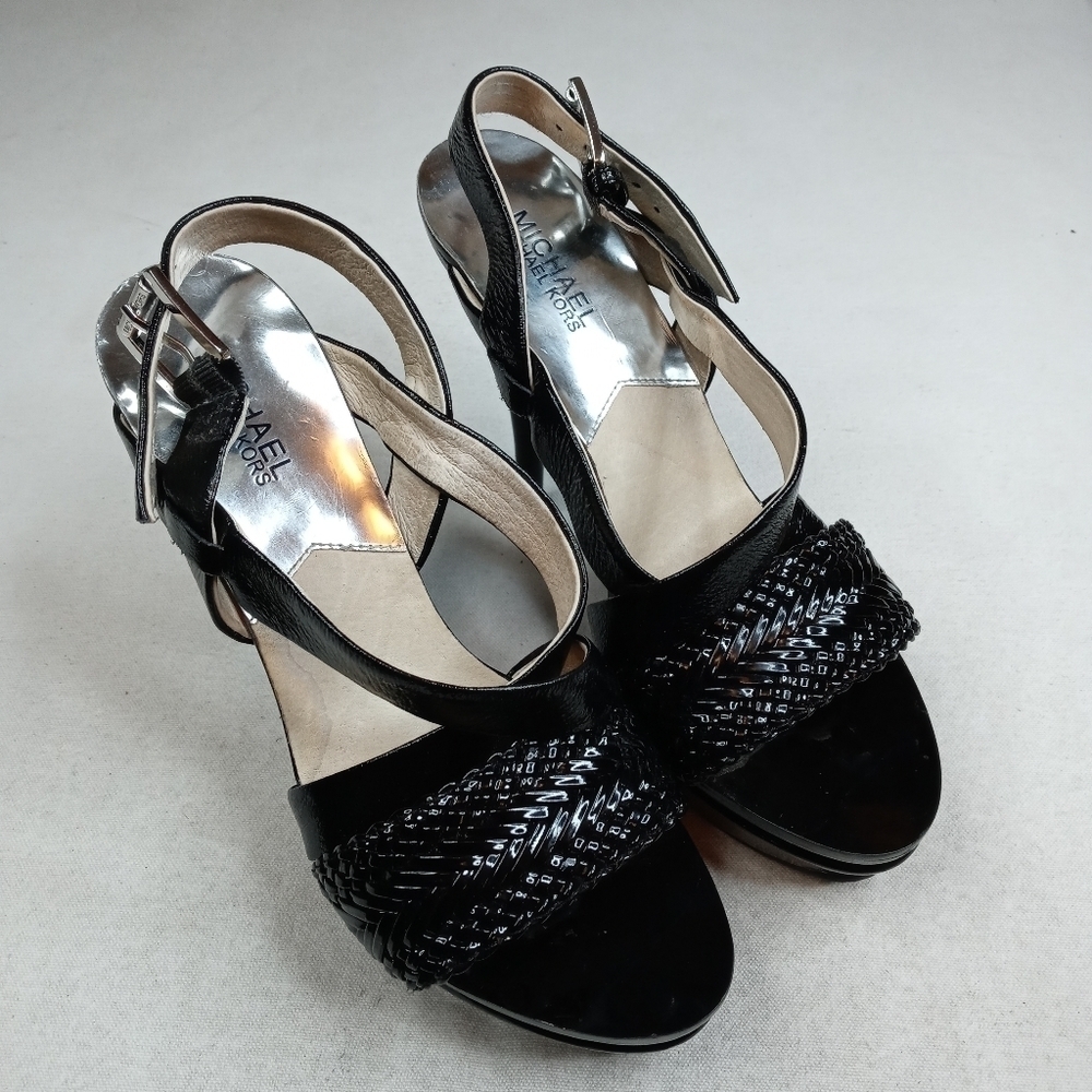 Michael Kors Black Patent Leather Peep Toe High He